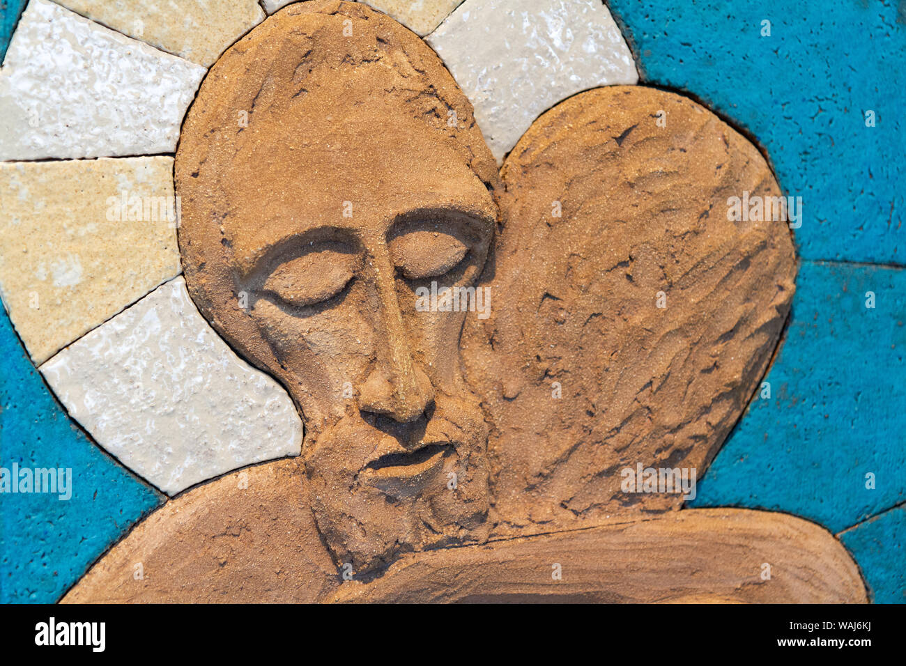 Ein relief Skulptur von Jesus Christus, die eine Person. Aus Modelliermasse von lubo Michalko gemacht. Im Quo Vadis katholische Haus angezeigt. Stockfoto