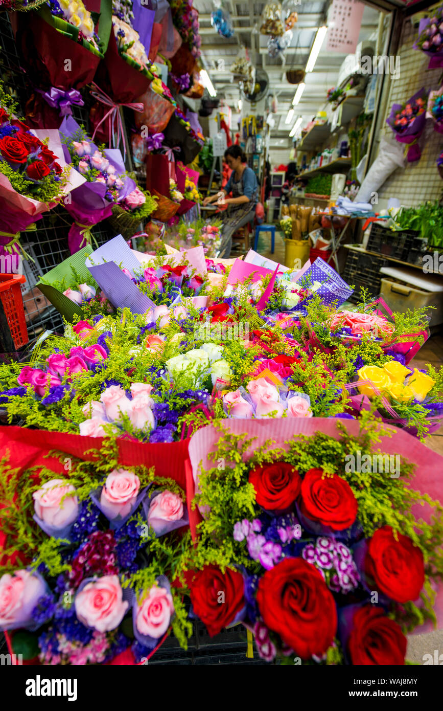 Blumenmarkt auf der Flower Market Road, Mongkok, Kowloon, Hong Kong, China. Stockfoto