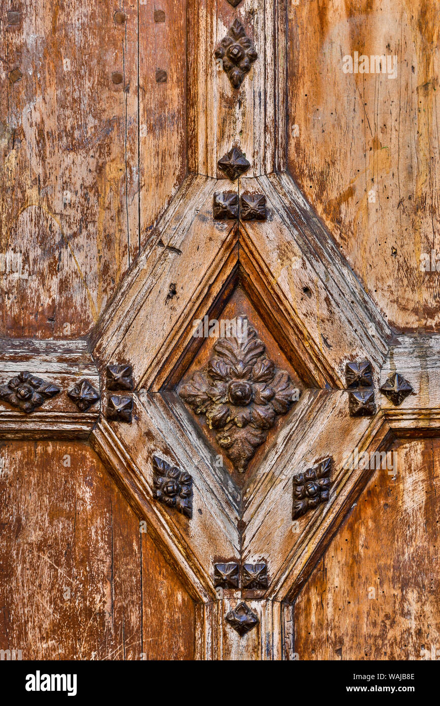 Frankreich, Toulouse. Detail des alten hölzernen Tür Stockfoto