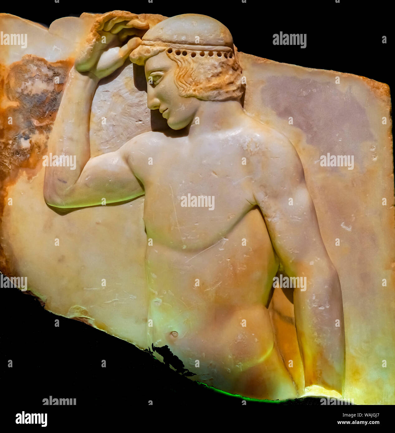 Alten Athener Griechischen athletischen Jugend Statue, Archäologisches Museum, Athen, Griechenland. Statue von Sounion in der Nähe der Tempel der Athena ab 460 v. Chr. Stockfoto