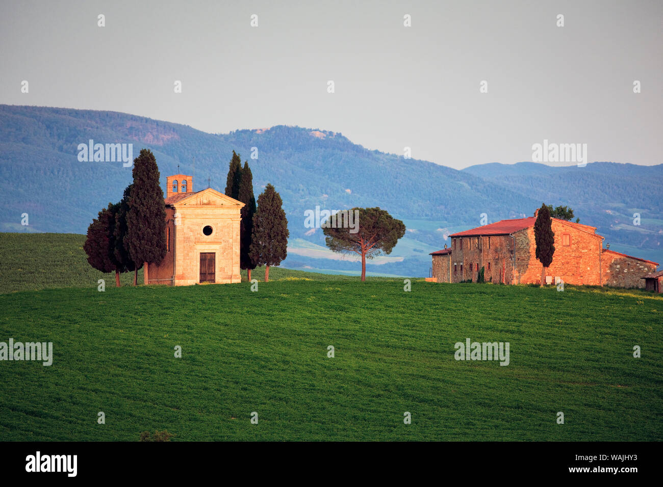 Italien, Toskana, Val d'Orcia. Kapelle von Vitaleta und House. Kredit als: Jim Nilsen/Jaynes Galerie/DanitaDelimont.com Stockfoto