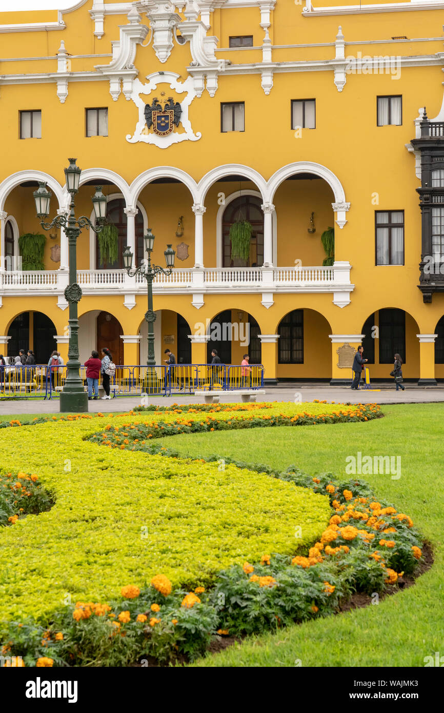 Lima, Peru. Städtische Gebäude an der Plaza Mayor (ehemals, Plaza de Armas). (Redaktionelle nur verwenden) Stockfoto