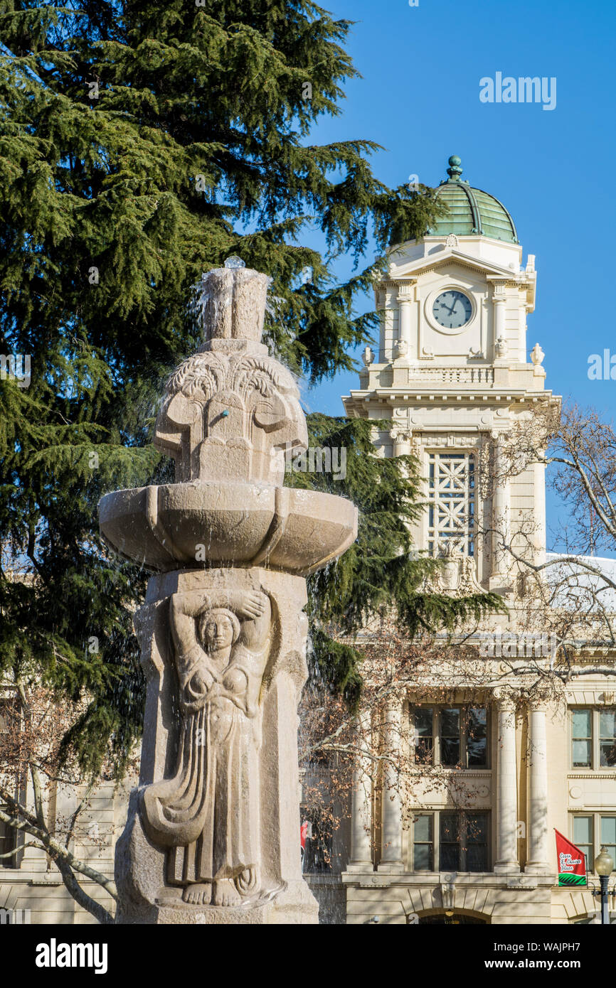 Brunnen in Cesar E. Chavez Memorial Plaza, Sacramento, Kalifornien. Stockfoto