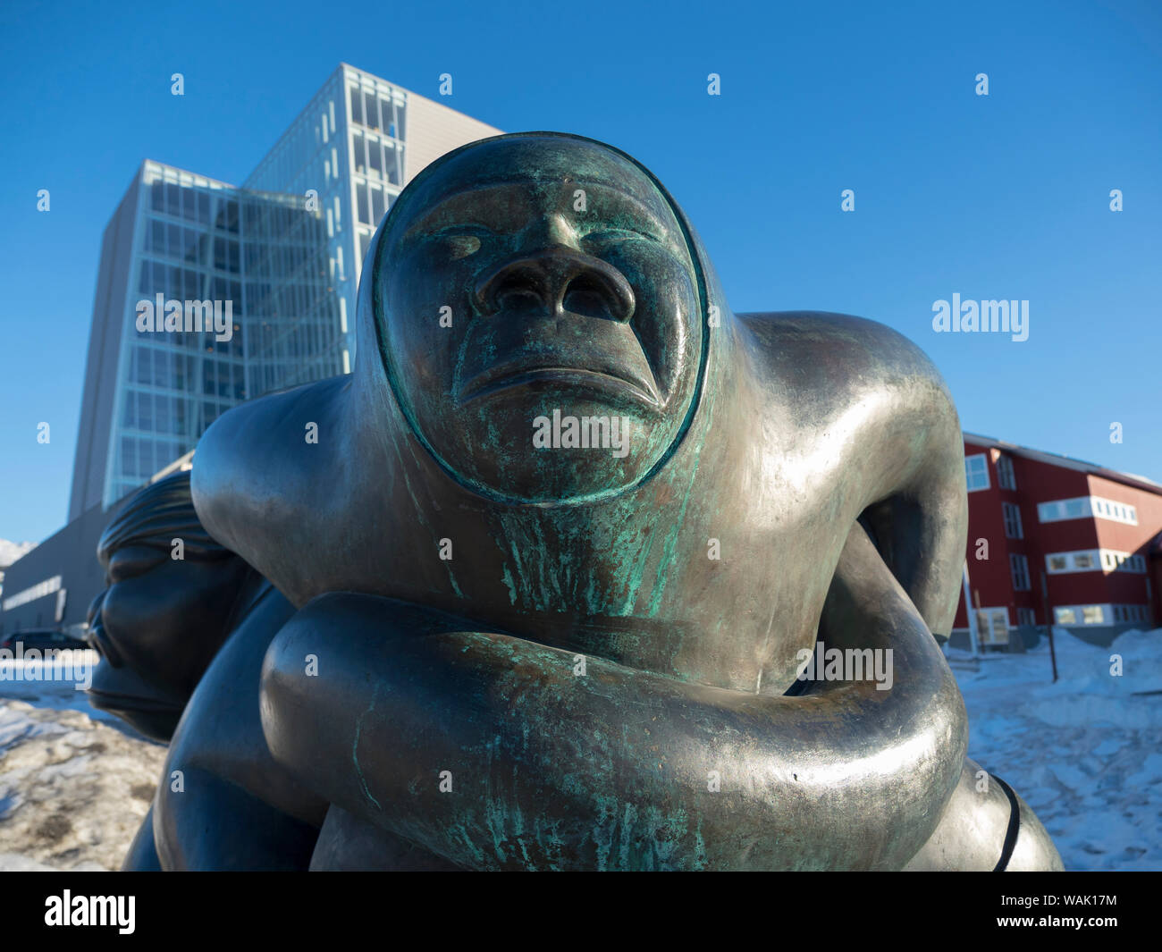 Kaassassuk Skulptur von Simon Kristoffersen. Wahrzeichen und Symbol der grönländischen Identität als Land. Nuuk, die Hauptstadt von Grönland. (Redaktionelle nur verwenden) Stockfoto