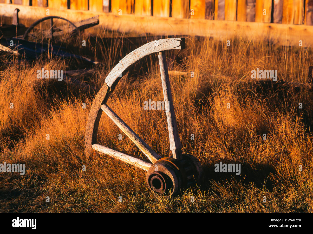 Teil eines alten Wagenrad, Bodie, Kalifornien Stockfoto