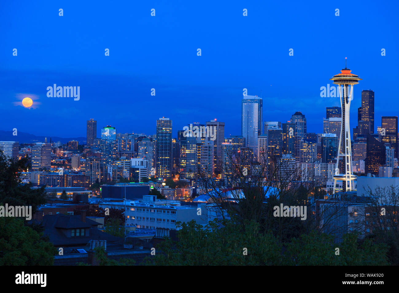 2012 Blick auf die Skyline von Seattle Skyline mit der Space Needle Dach lackiert 'Galaxy Gold', statt der üblichen Weiß, für sein 50-jähriges Jubiläum in diesem Jahr. (Redaktionelle nur verwenden) Stockfoto