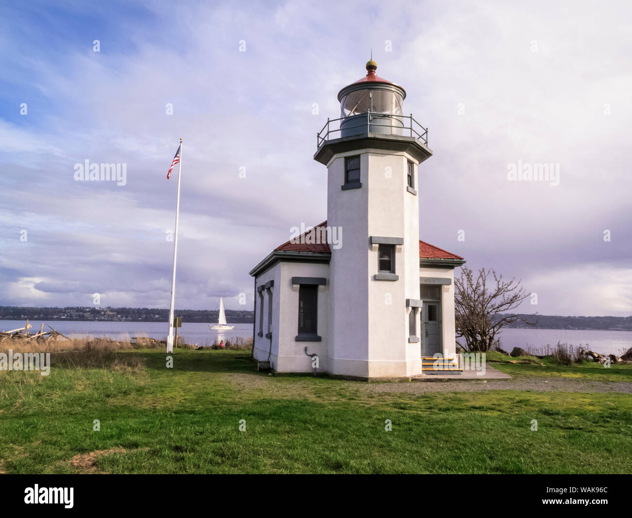 Punkt Robinson Lighthouse, Maury Insel, in der Nähe von Seattle, Washington State, USA Stockfoto