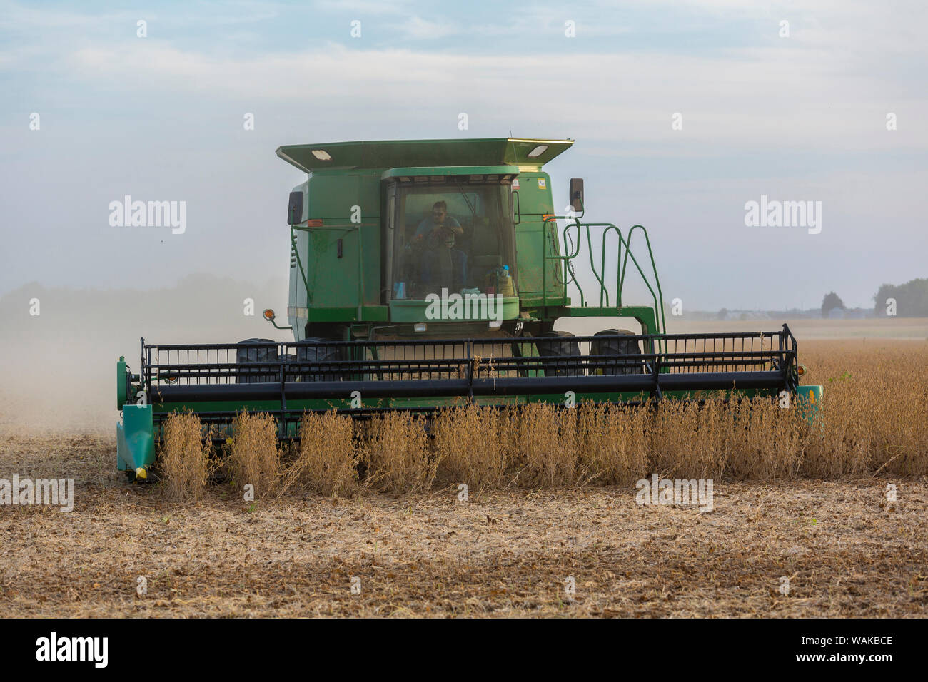 John Deere Mähdrescher für die Soja-ernte verwendet. Marion County, Illinois. Stockfoto