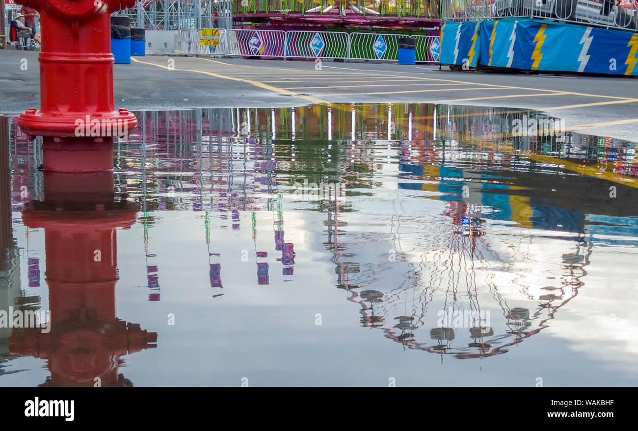 USA, Indiana, Indianapolis. Reflexion der Sky Wheel und Hydranten in einem regen Pfütze. Kredit als: Wendy Kaveney/Jaynes Galerie/DanitaDelimont.com Stockfoto