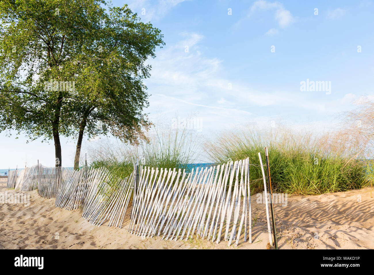 Zaun entlang Strand von Lake Huron, Port Huron, Michigan. Stockfoto