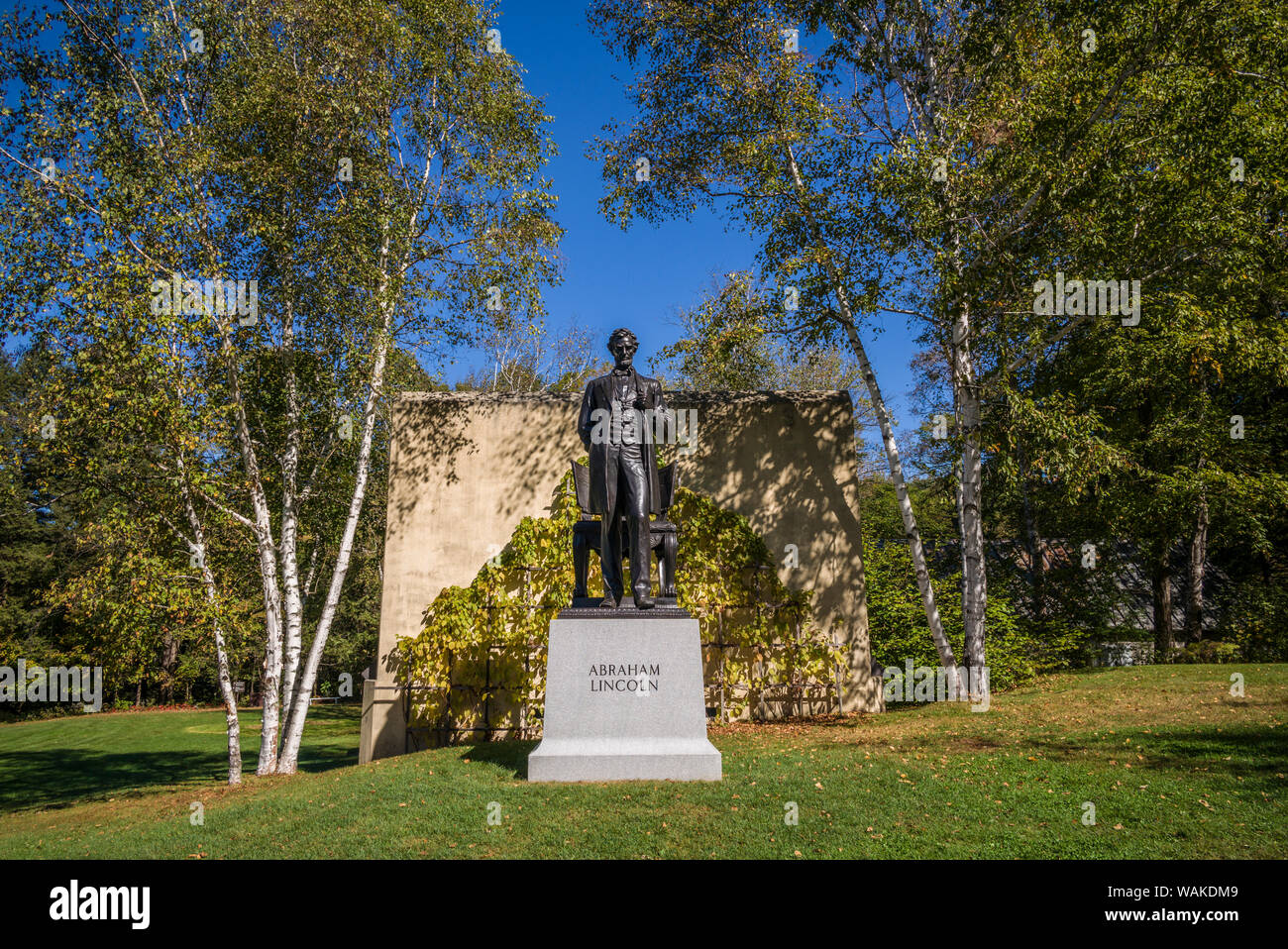 USA, New Hampshire, Cornish. Saint-Gaudens National Historic Park, ehemaliges Haus des 19. Jahrhunderts Bildhauer, Augustus Saint-Gaudens. Statue von Abraham Lincoln Stockfoto