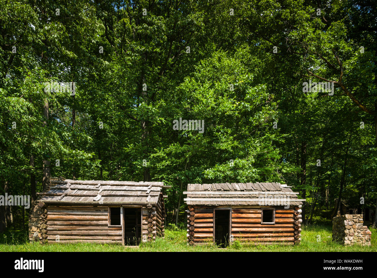 USA, New Jersey, Morristown. Jockey Hohl, winter Camp und Kabinen Website von amerikanischen Soldaten während des Amerikanischen Unabhängigkeitskrieges verwendet Stockfoto