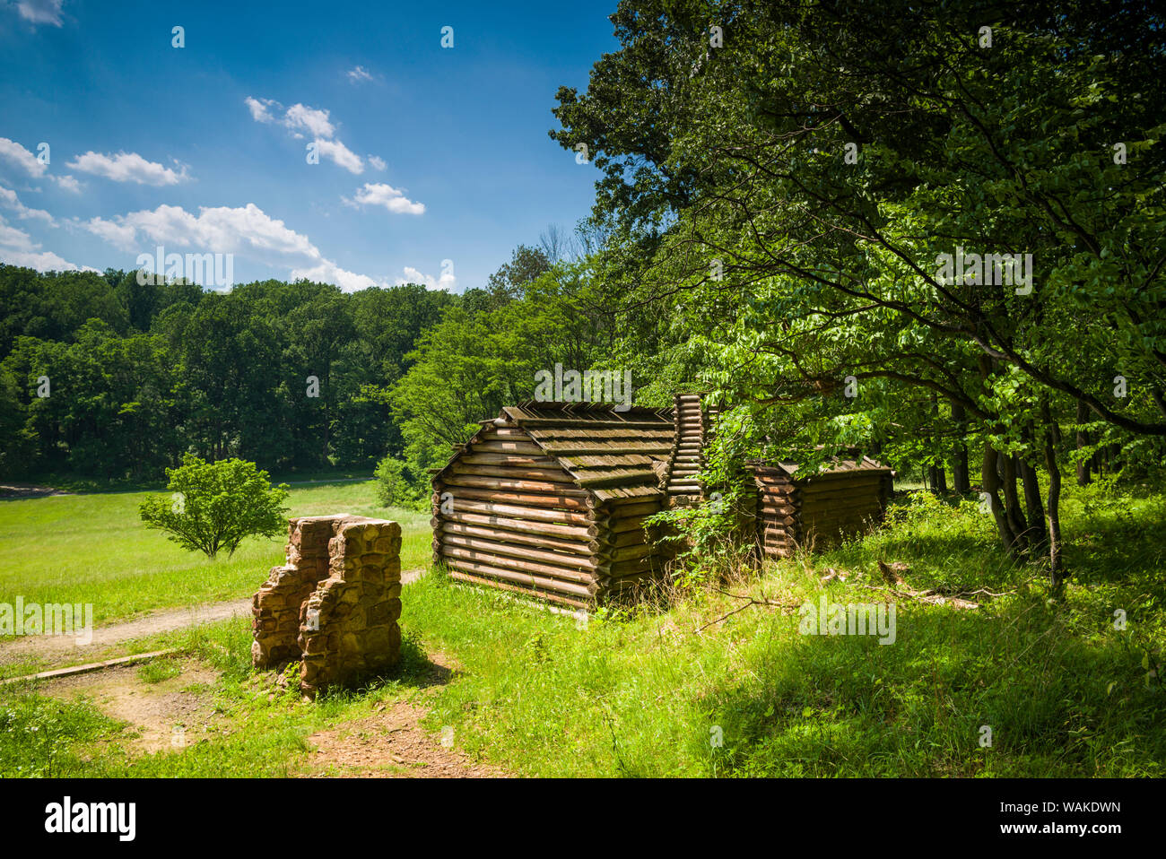 USA, New Jersey, Morristown. Jockey Hohl, winter Camp und Kabinen Website von amerikanischen Soldaten während des Amerikanischen Unabhängigkeitskrieges verwendet Stockfoto
