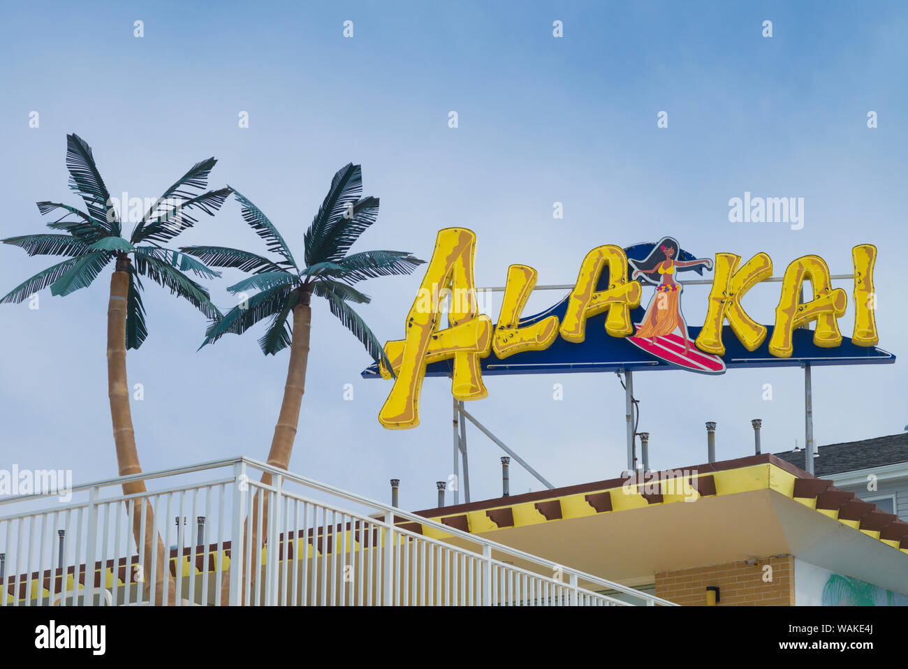 USA, New Jersey, Wildwoods. 1950 Doo-Wop Architektur, Alakai Motel, Leuchtreklame Stockfoto