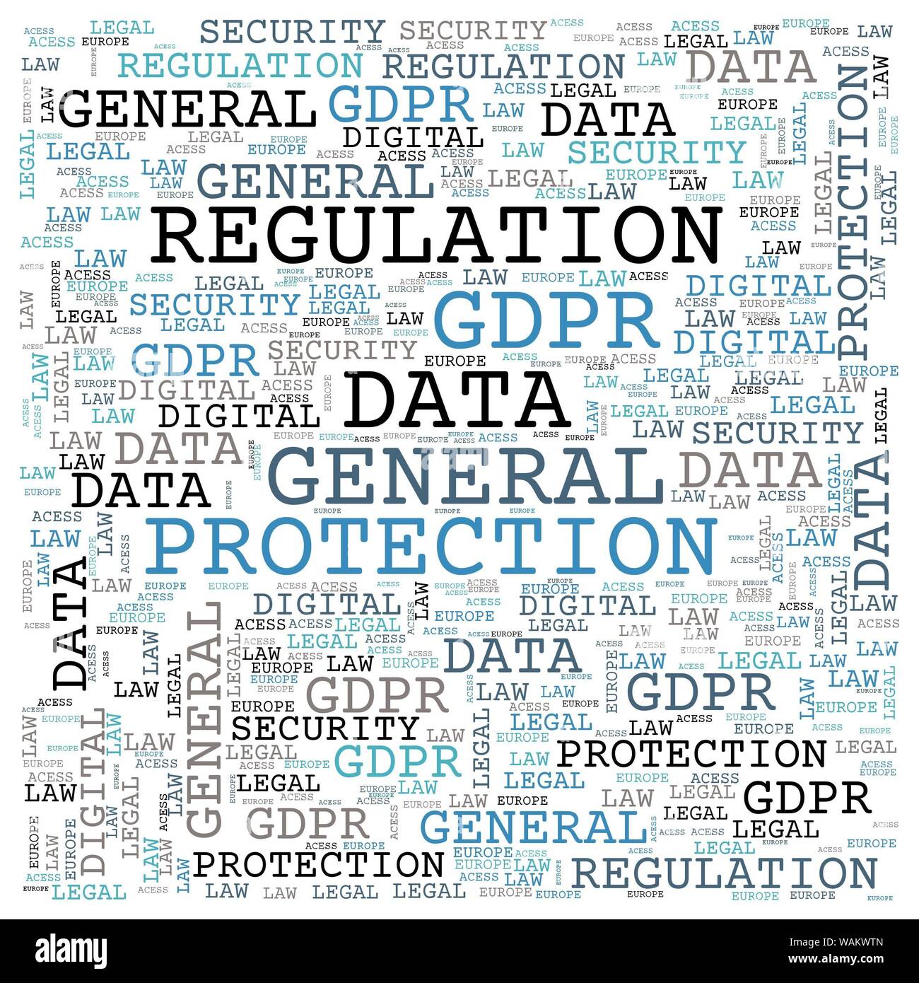 Allgemeine Datenschutzverordnung BIPR, Word cloud Konzept Sicherheit auf weißem Hintergrund. Datenschutz und Schutz der Privatsphäre in der Europäischen Union Stockfoto