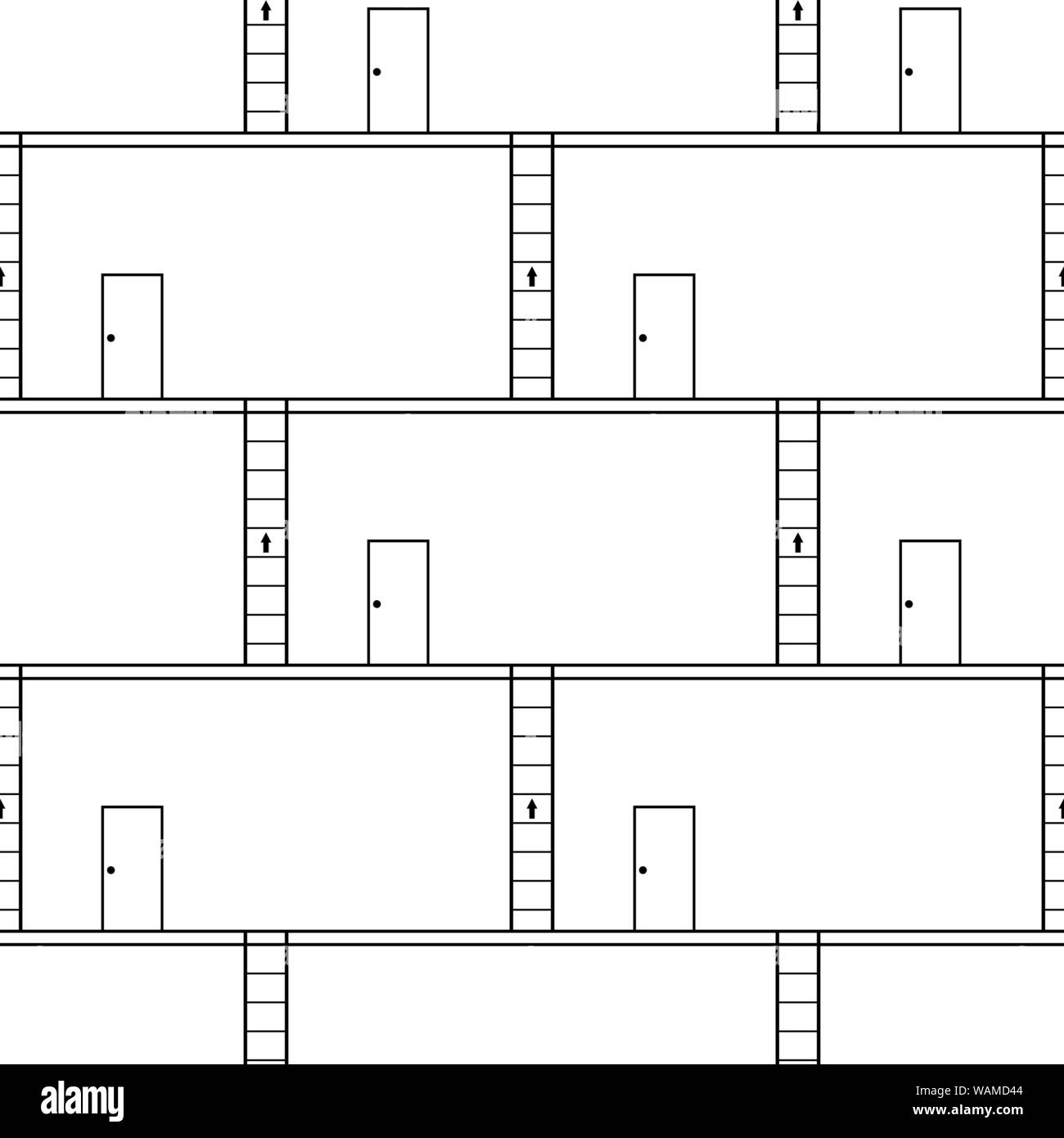 Nahtlose Muster, schwarz Treppen mit Ausgang auf weißem Hintergrund, Vector Illustration Stock Vektor