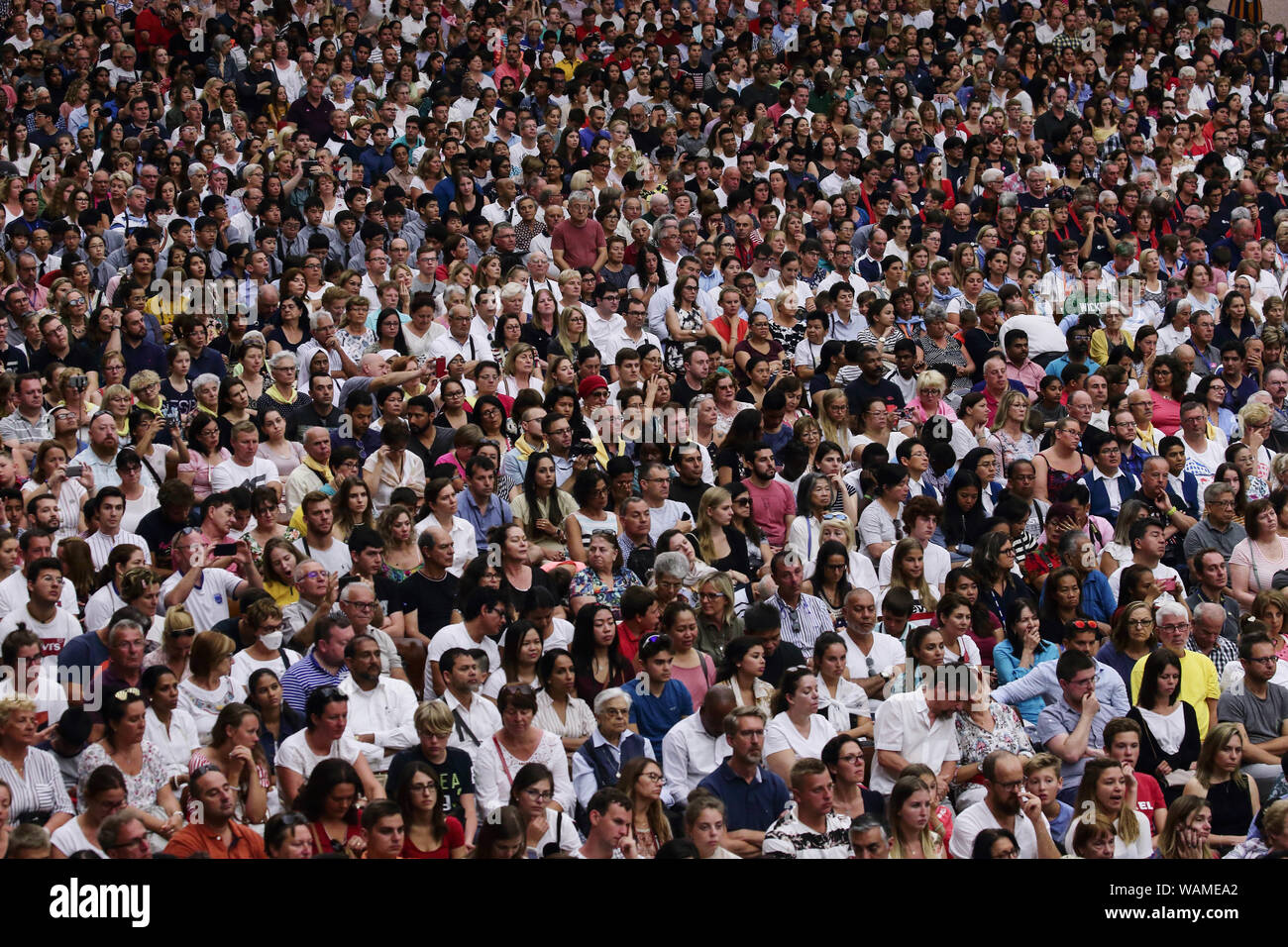 Vatikan. 21 Aug, 2019. Papst Franziskus während der Generalaudienz am Mittwoch in der Aula Paolo VI. im Vatikan. Credit: Evandro Inetti/ZUMA Draht/Alamy leben Nachrichten Stockfoto