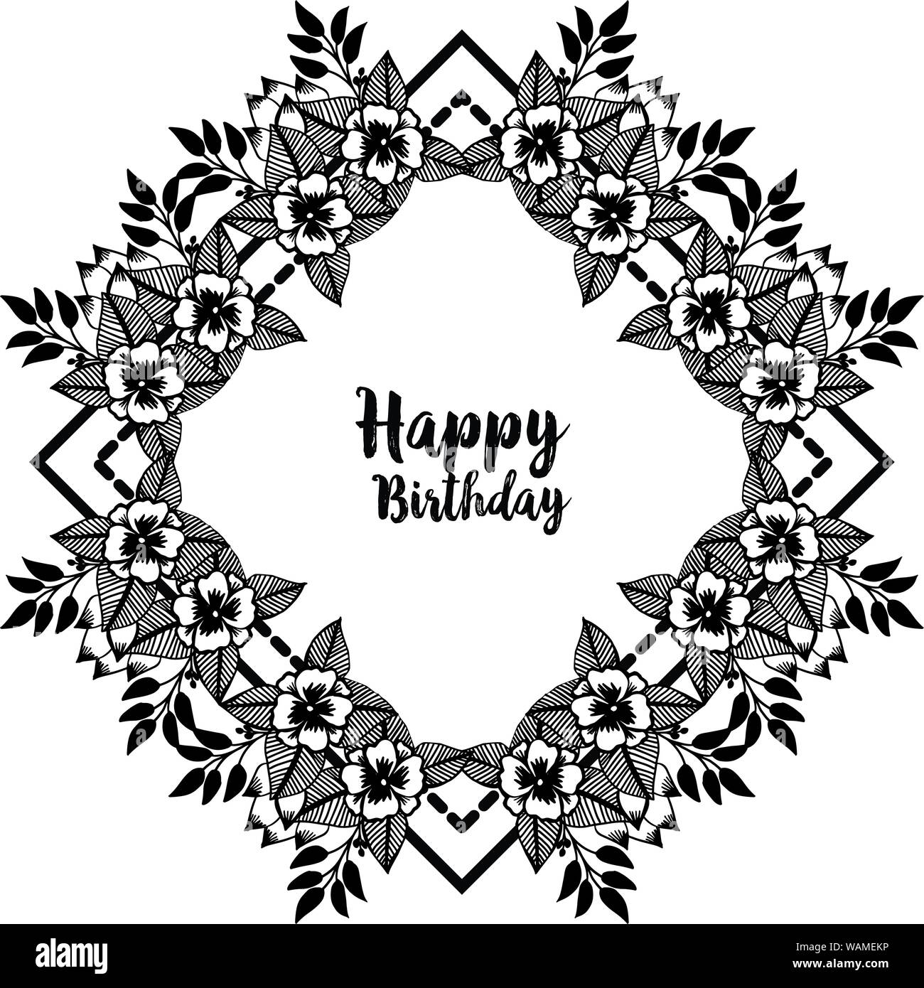Design Grußkarte Geburtstag, schwarz weiss Kranz frame, Stil elegant