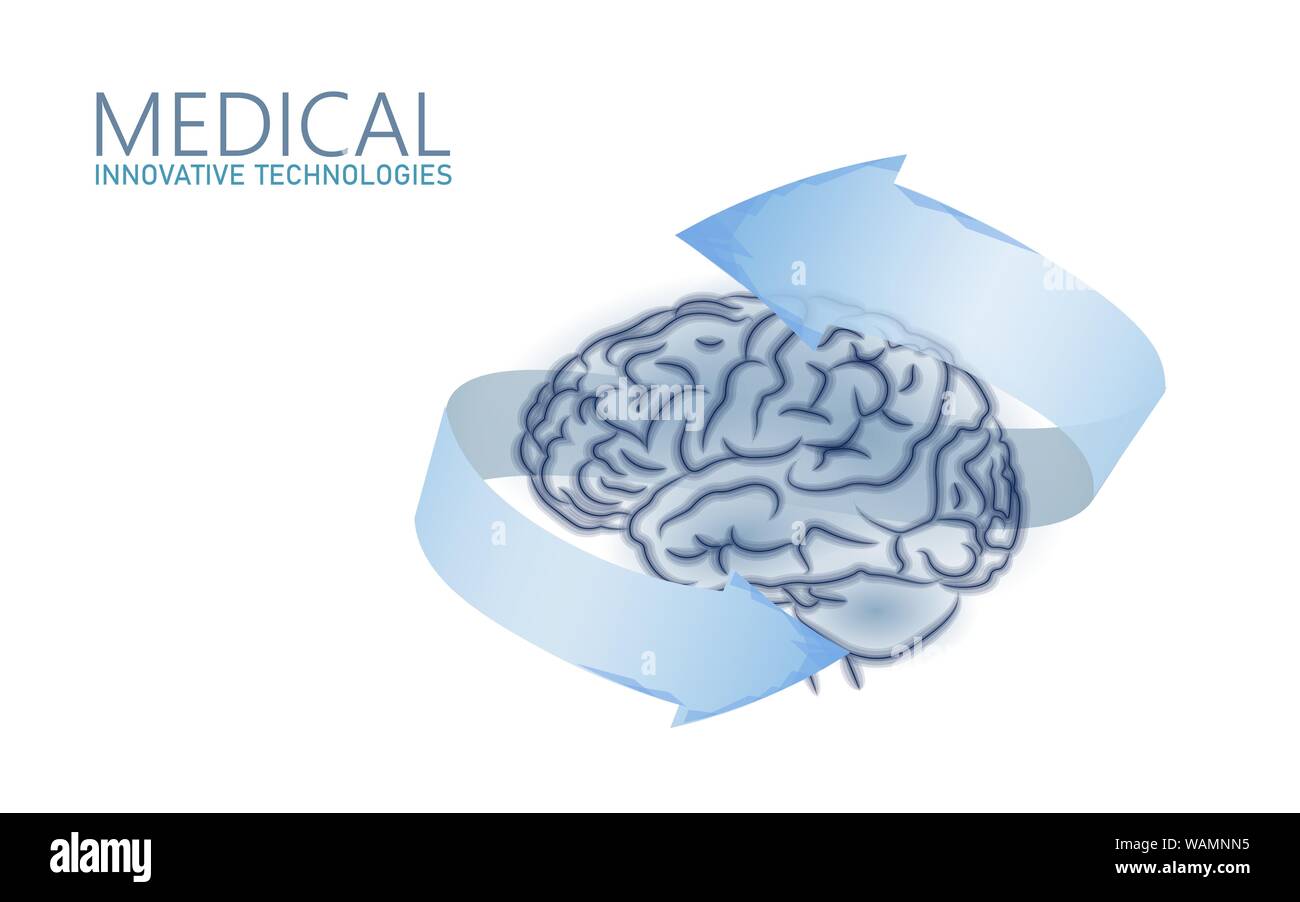 Gehirn Behandlung Low Poly 3D-Render. Droge nootropische menschliche Fähigkeit Reizmittel smart der psychischen Gesundheit. Medizin kognitive Rehabilitation in der Alzheimer Krankheit Stock Vektor