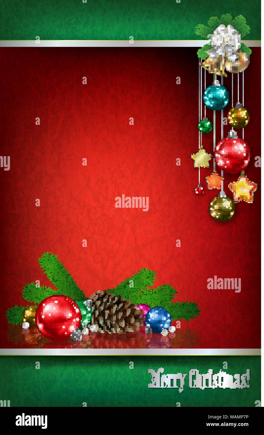 Abstract grunge Red Hintergrund mit Weihnachtsschmuck und Pine Cone Stock Vektor