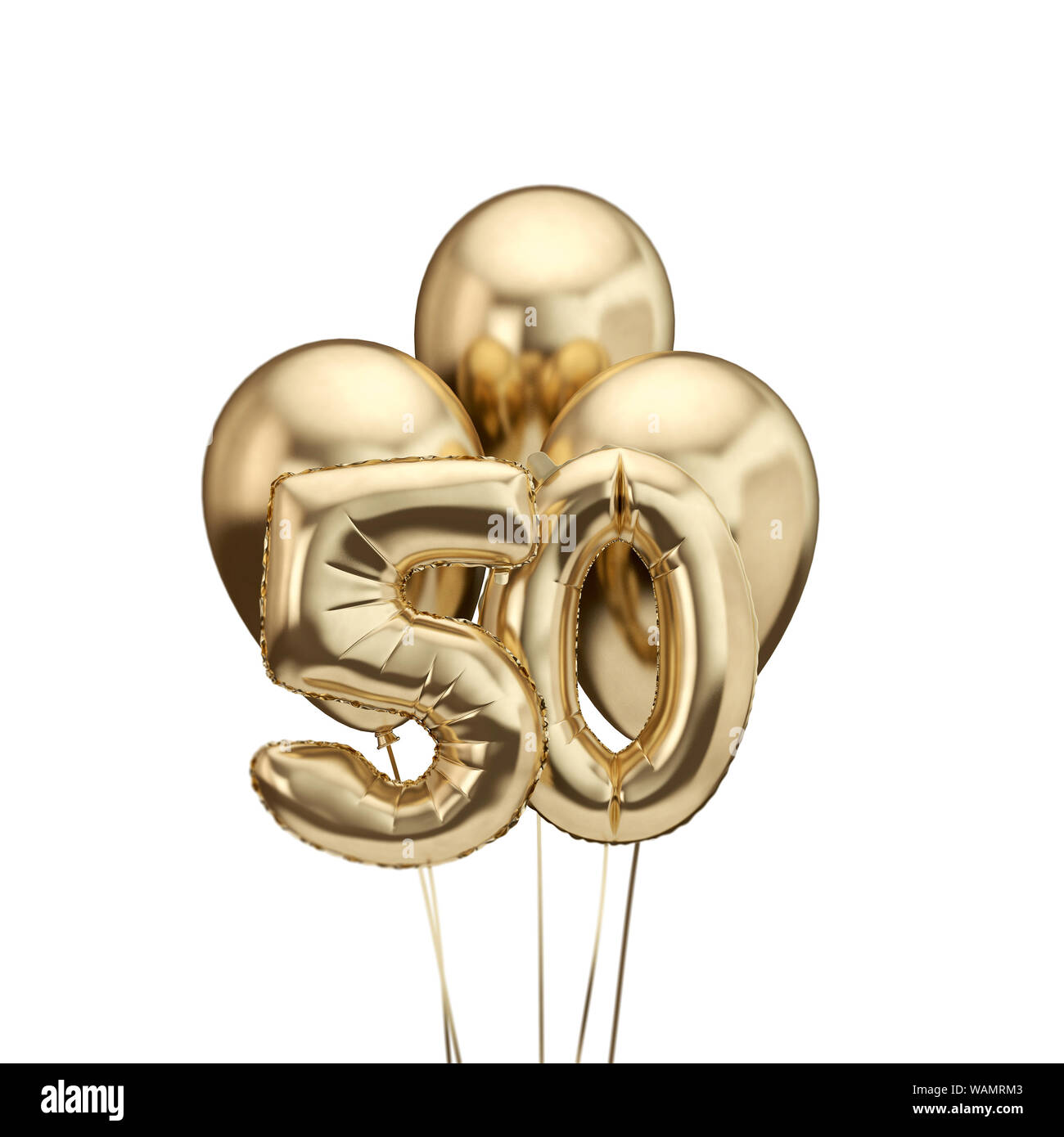 50. Geburtstag gold Folie Bündel Luftballons. Alles Gute zum Geburtstag. 3D-Rendering Stockfoto