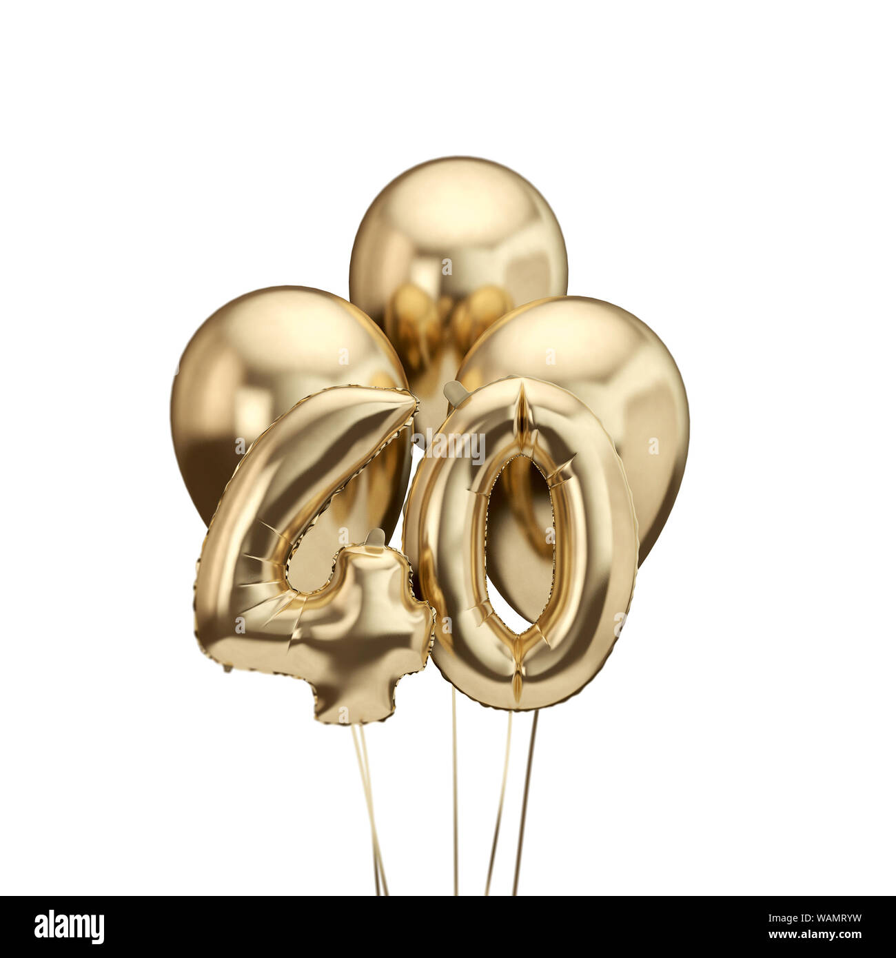 40. Geburtstag gold Folie Bündel Luftballons. Alles Gute zum Geburtstag. 3D-Rendering Stockfoto