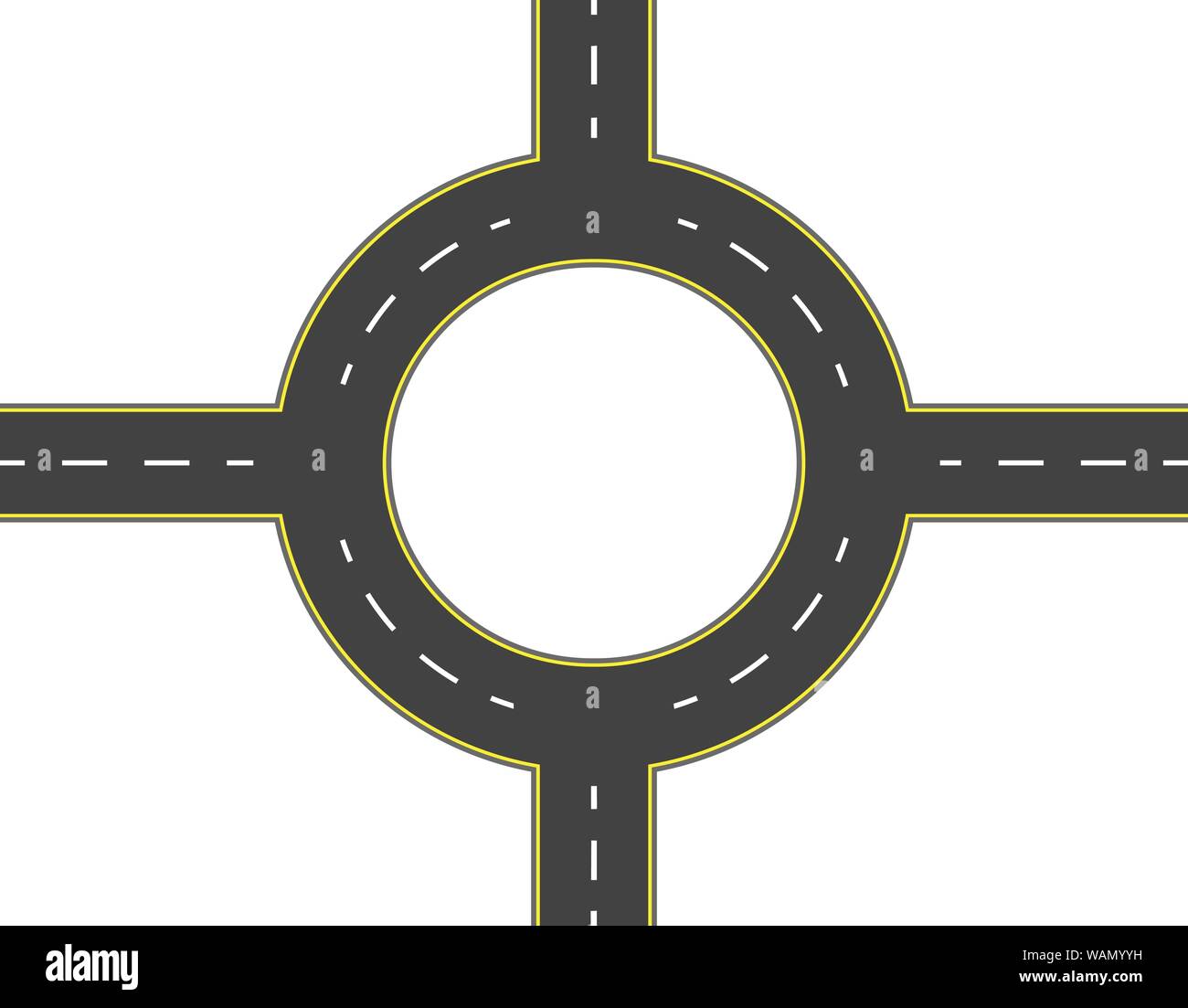 Straße, Autobahn, Kreisverkehr Ansicht von oben. Zweispurigen Straßen mit den gleichen Markierungen. Vector Illustration Stock Vektor