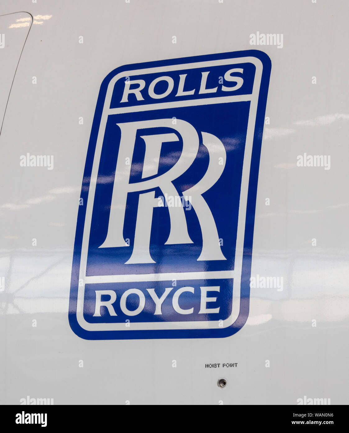 Rolls Royce Logo auf motorverkleidung von Boeing 787, Museum der Flug, Boeing, Tukwila, Washington State, USA Stockfoto