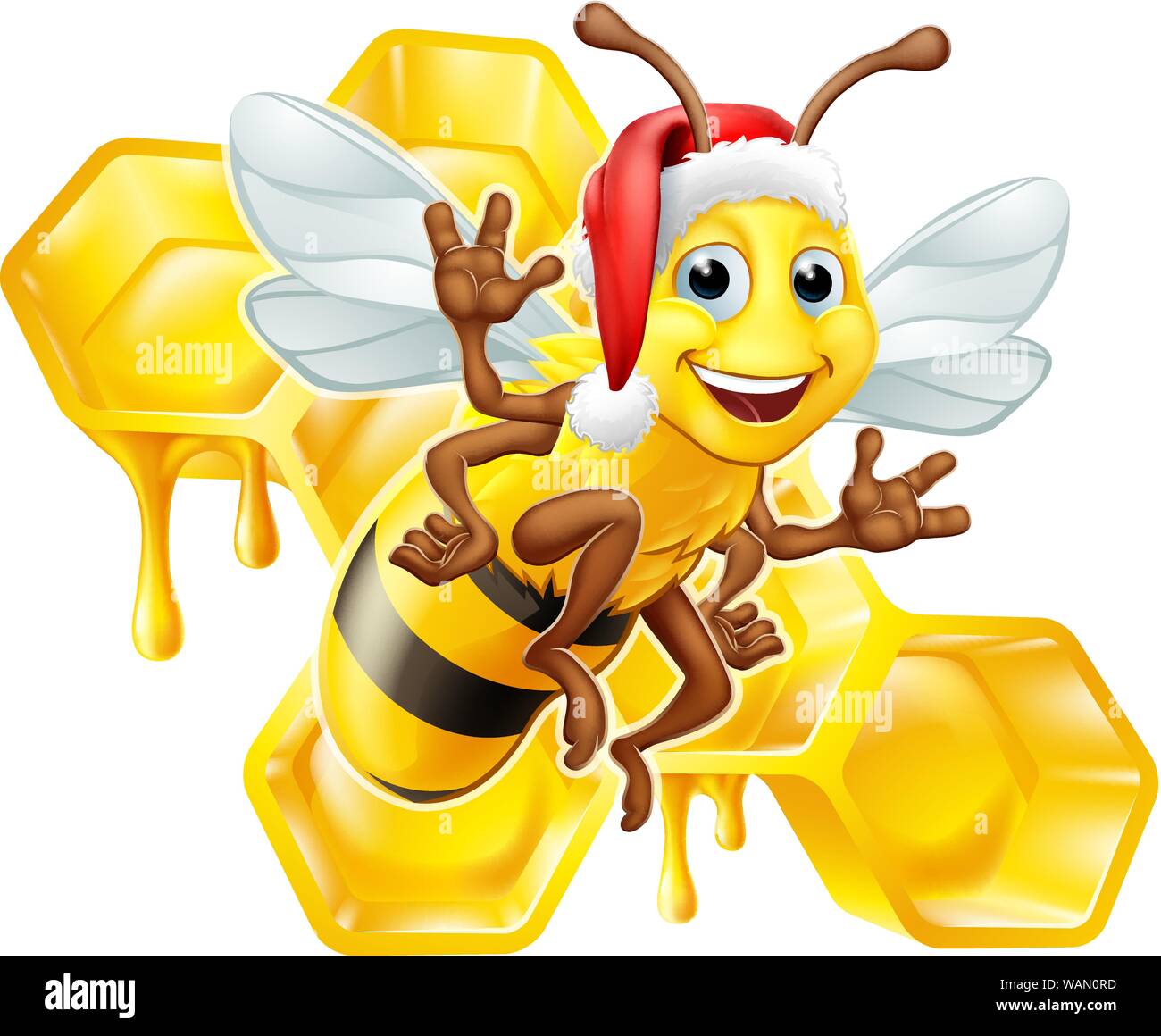 Honig Bumble Bee in Santa Mütze Cartoon Stock Vektor