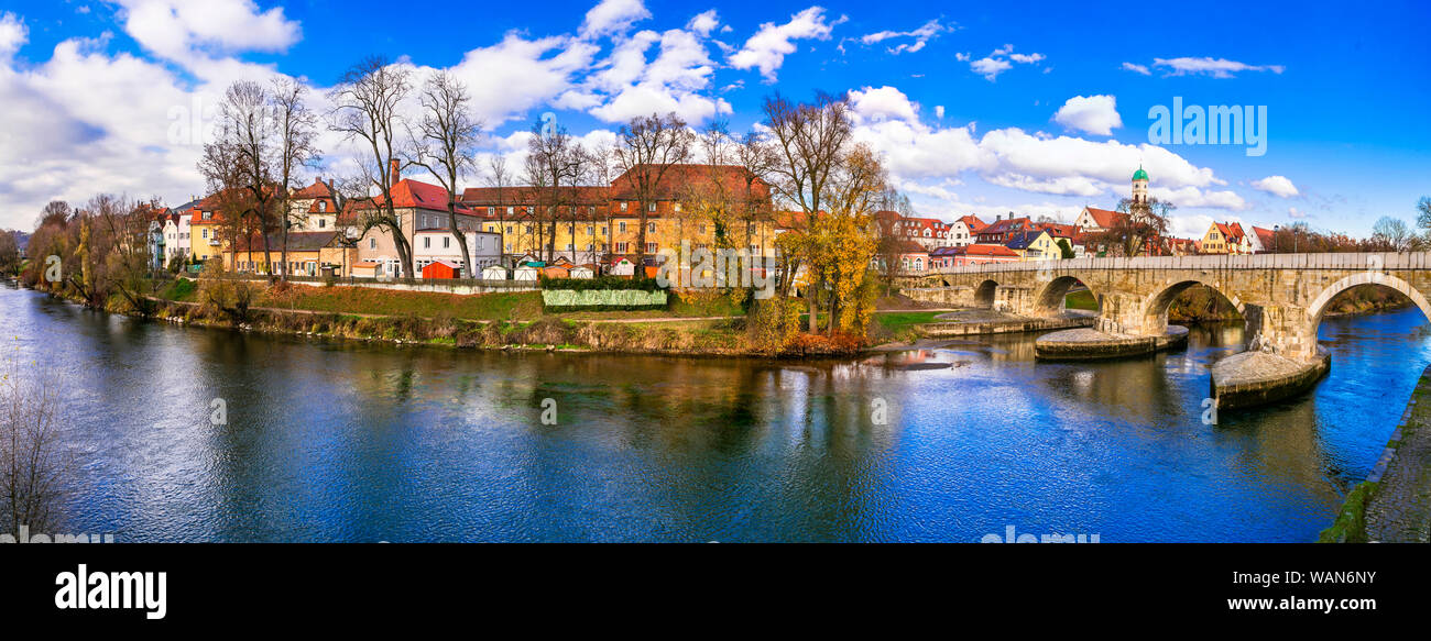 Wunderbare Stadt Regensburg in Bayern, über die Donau, Orte von Deutschland Stockfoto