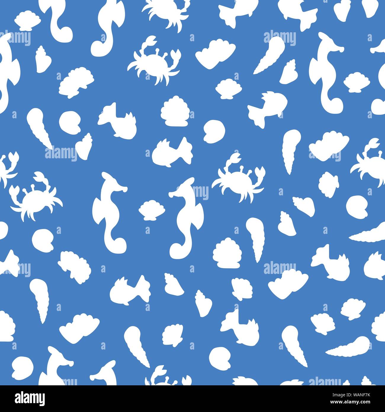 Ozean Tiere silhouette Weiß auf Blau vector nahtlose Muster Stock Vektor