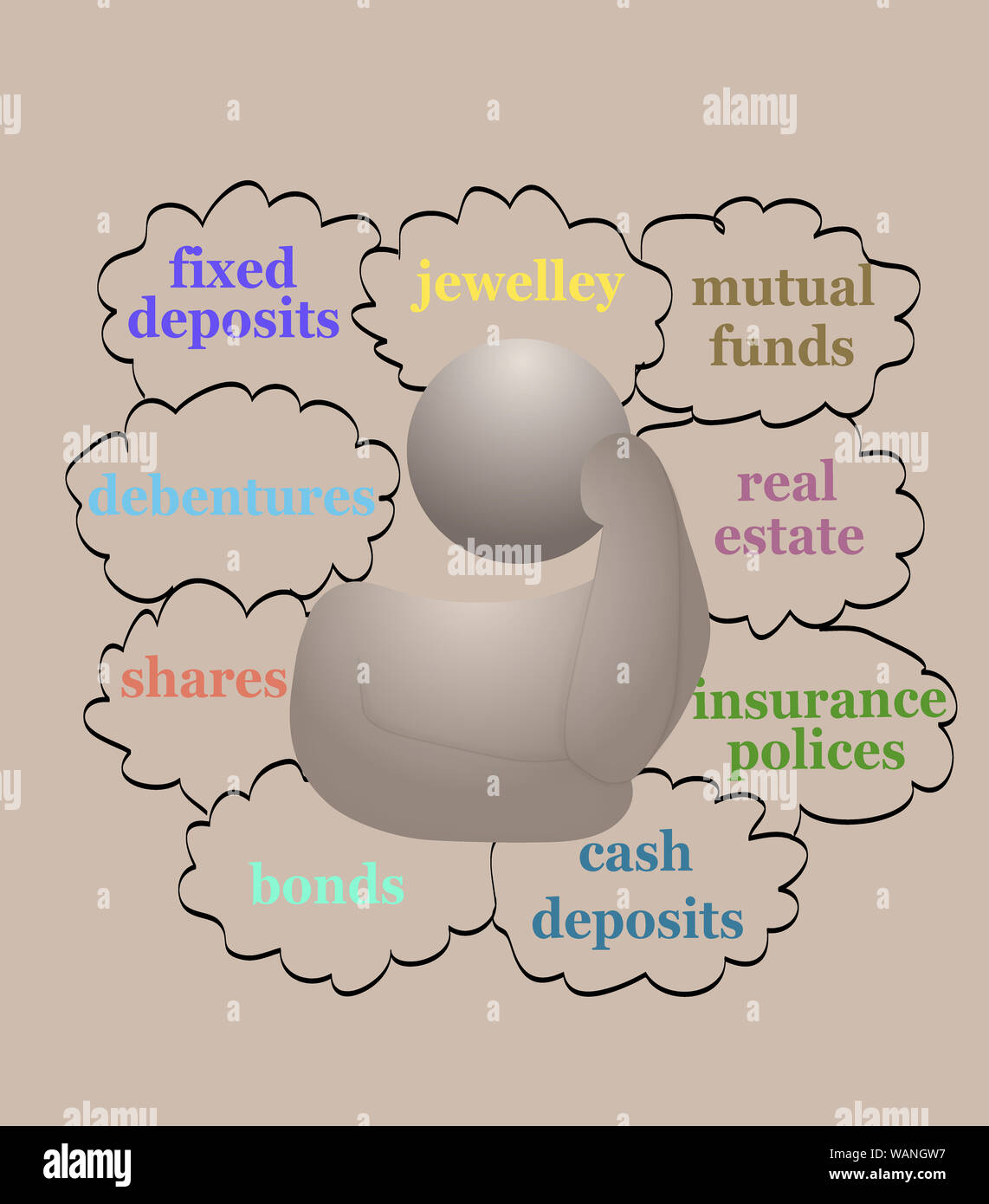 Illustrationssymbol eines einfachen Volkes mit finanzieller Formulierung Stockfoto