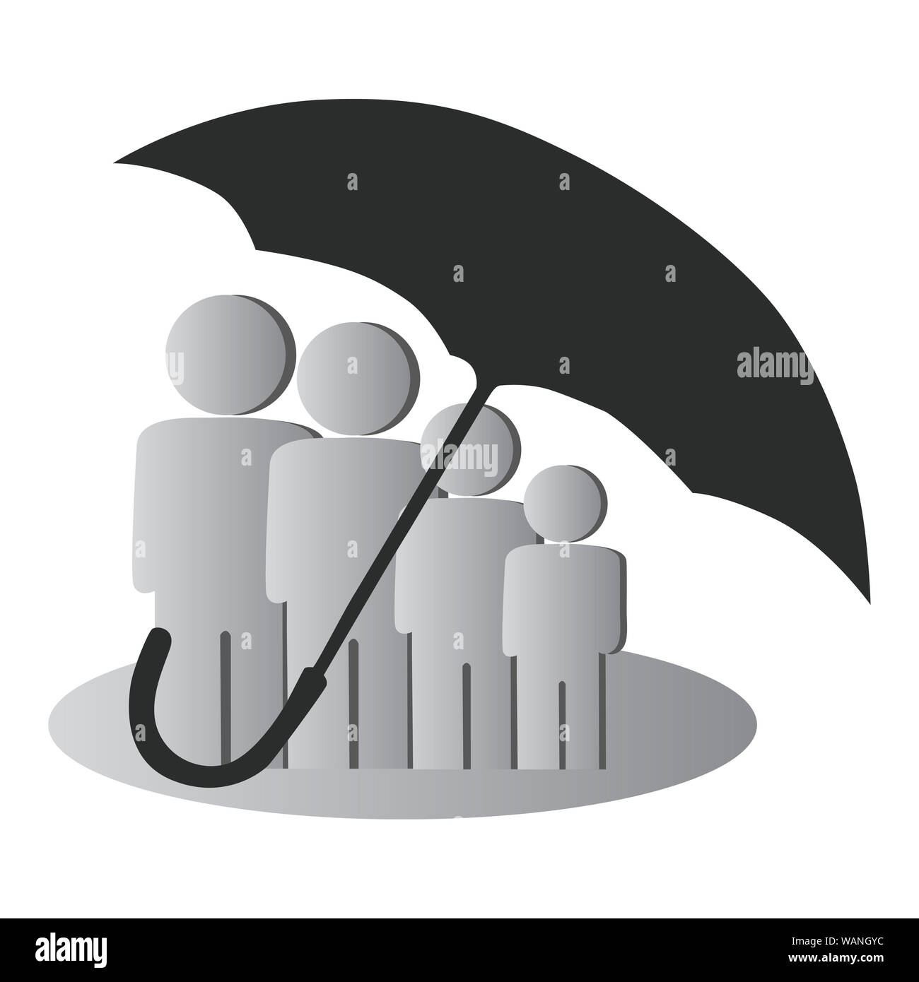 Illustrative Darstellung einer Familie, die unter einem Regenschirm untersteht Stockfoto