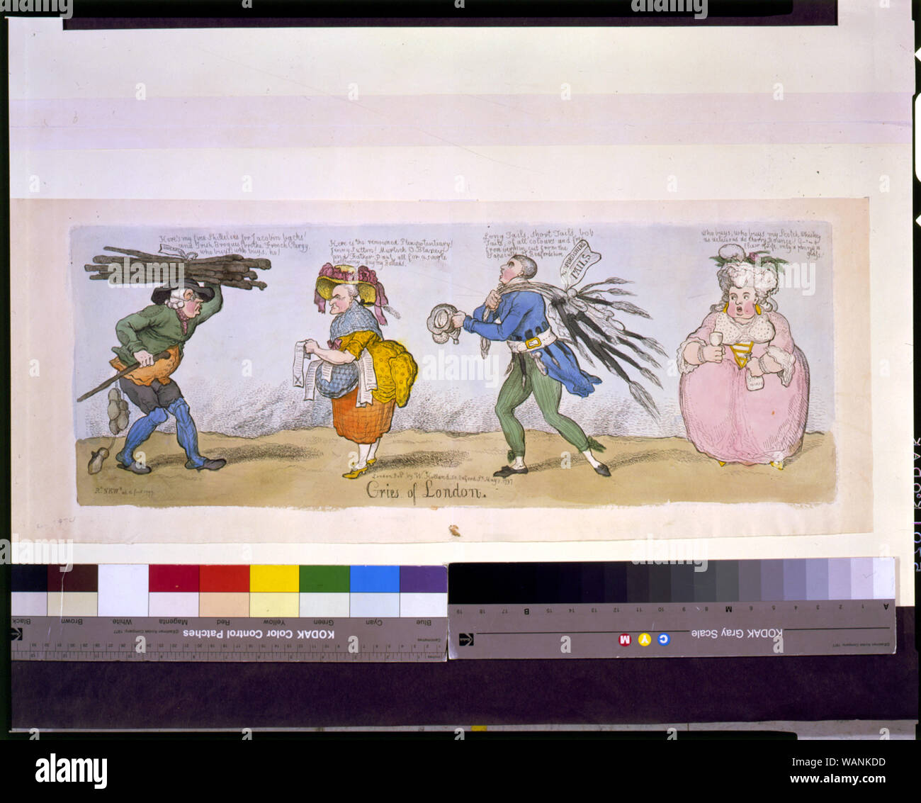 Schreie von London Abstract: Vier town criers shillelees feilbieten, Balladen, Bedfordshire Schwänze, und Scotch Whisky. Stockfoto