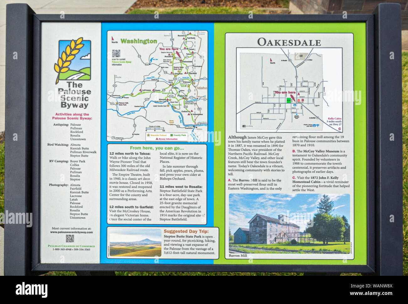Washington, Palouse Region, Oakesdale, touristische Informationen und Karte Stockfoto