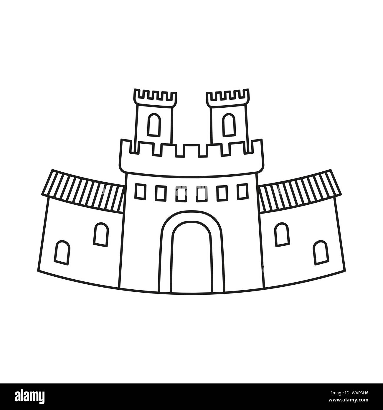 Line Art black and white fairy tale castle gate. Das mittelalterliche