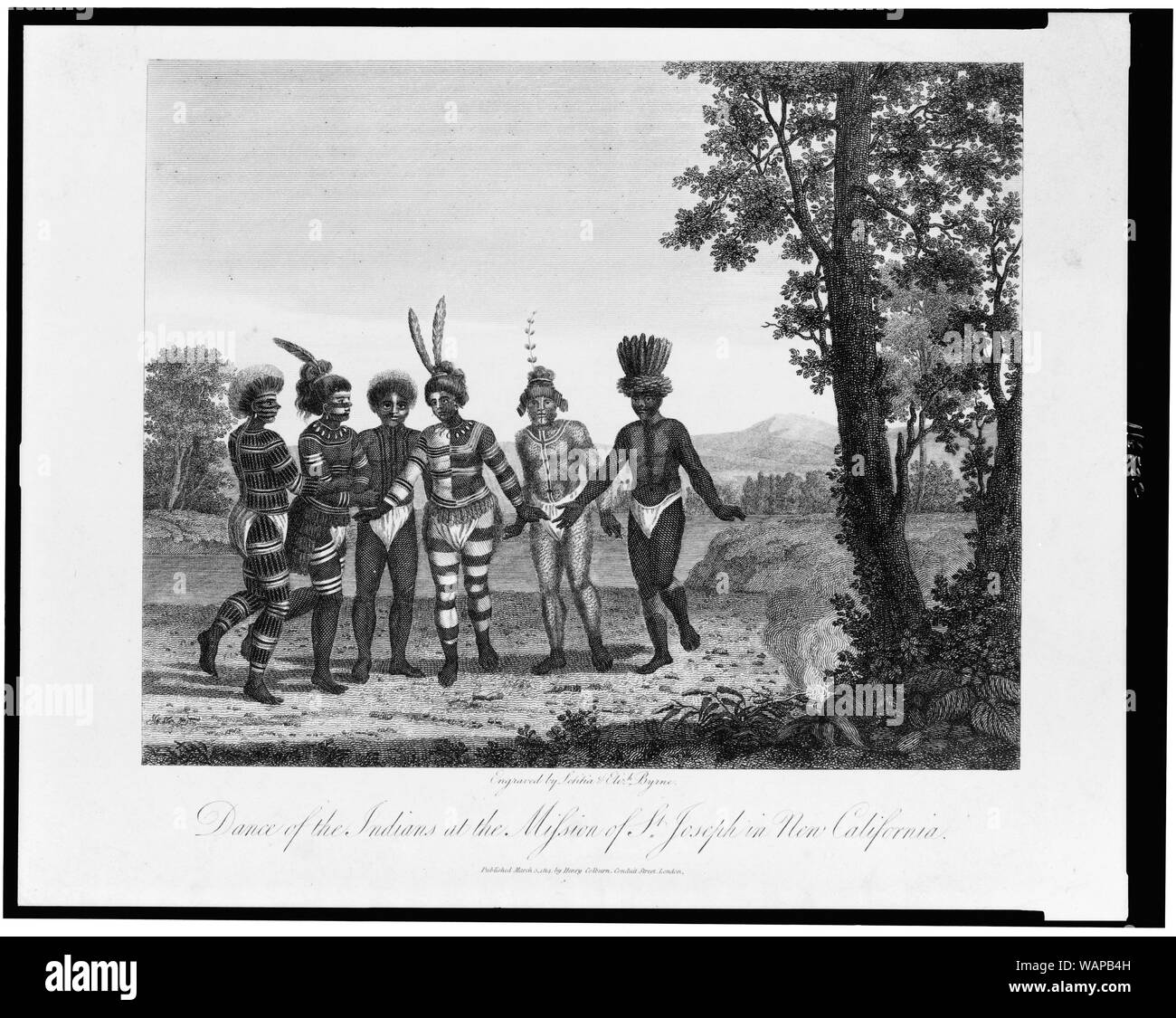 Tanz der Indianer der Mission von St. Joseph in New California/gestochen von Letitia & Elizh. Byrne. Stockfoto