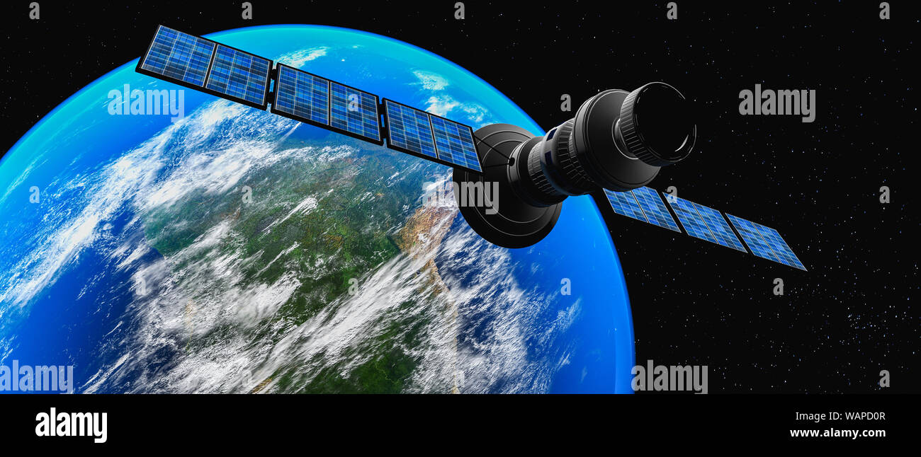 Ein Satellit im Orbit (3D-Rendering, dieses Bild Elemente von der NASA ausgestattet) Stockfoto