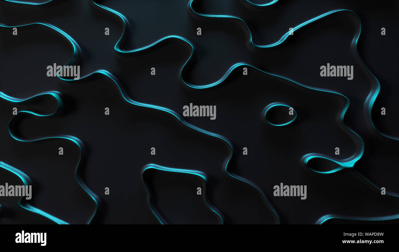 Abstrakte Formen Design Auf Reflektierenden Dunkelblauer Hintergrund Mit Blau Grun Metall 3d Gekrummte Linien Ansicht Von Oben Stockfotografie Alamy