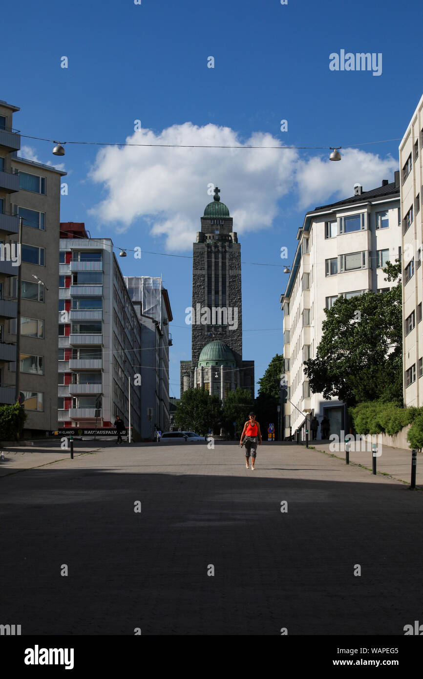 Kallio Kirche am Ende der Siltasaarenkatu in Helsinki, Finnland Stockfoto