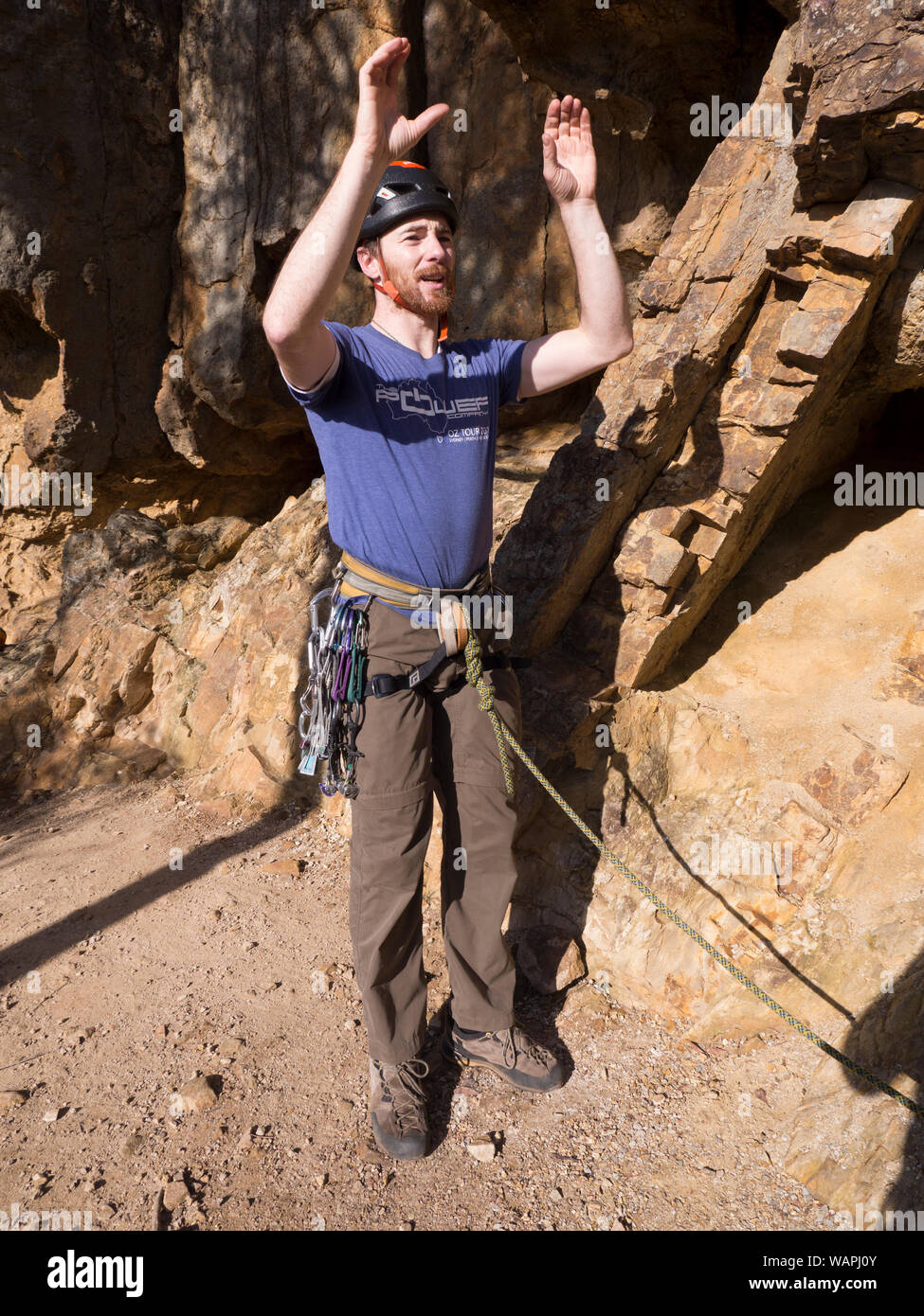 Technische klettern zeigt neue Kletterer wie Ihre Hände und Finger auf Fels, wenn zum ersten Mal klettern. Stockfoto