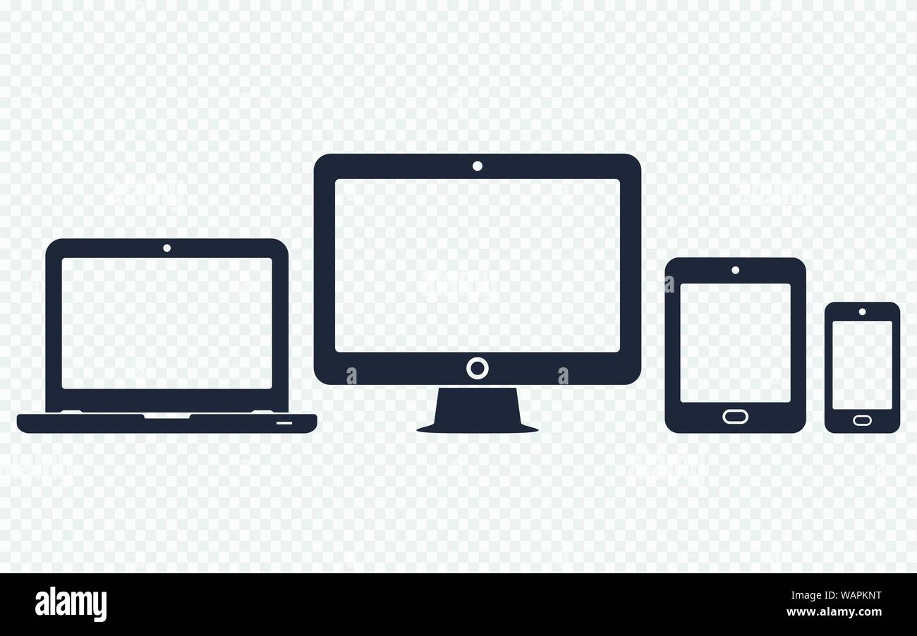 Digitale Geräte Icons Set: Handy, Tablet-PC, Laptop und Desktop Computer. Vector Illustration des Responsive web design. Stock Vektor