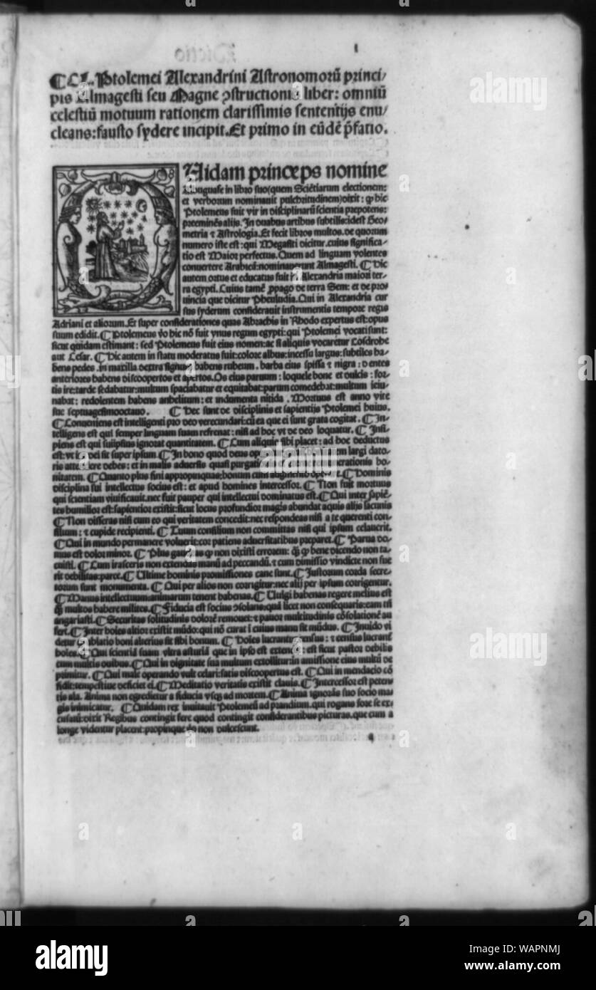 Eingerichtete erste Mit bärtigen Mann nach oben Um zu Sonne, Mond und Sternen und auf der Erde; und umgebenden Text Stockfoto