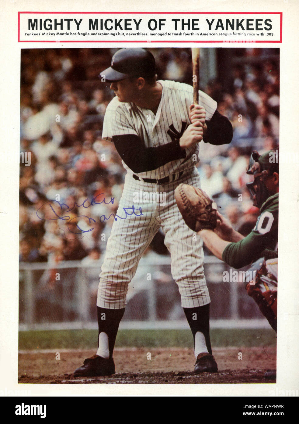 Handsignierte Bild von Star New York Yankees player Mickey Mantle ca. 1960er Jahre. Stockfoto