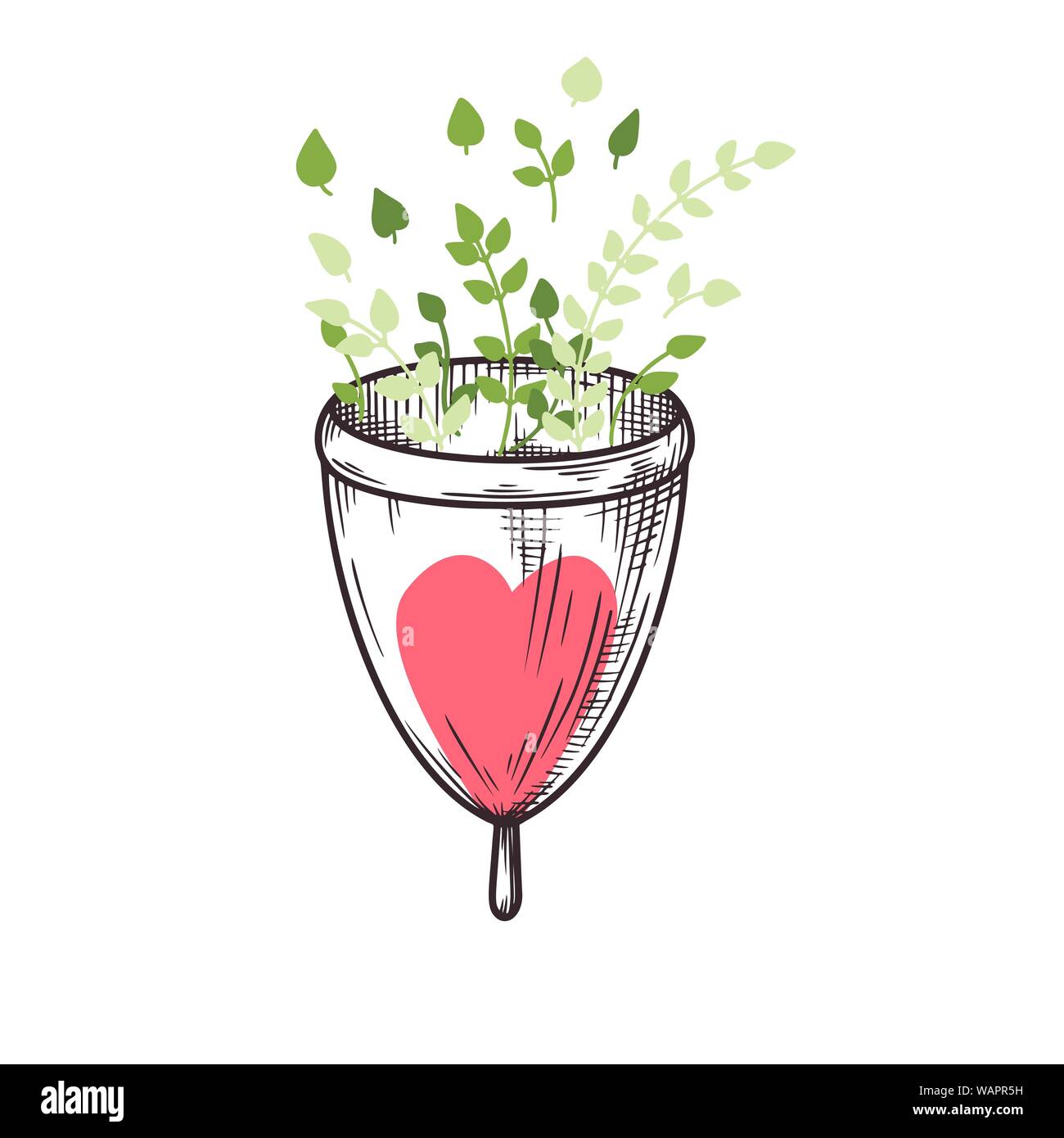 Die menstruationsschale Skizze. Null Abfall. Vector Illustration Stock Vektor