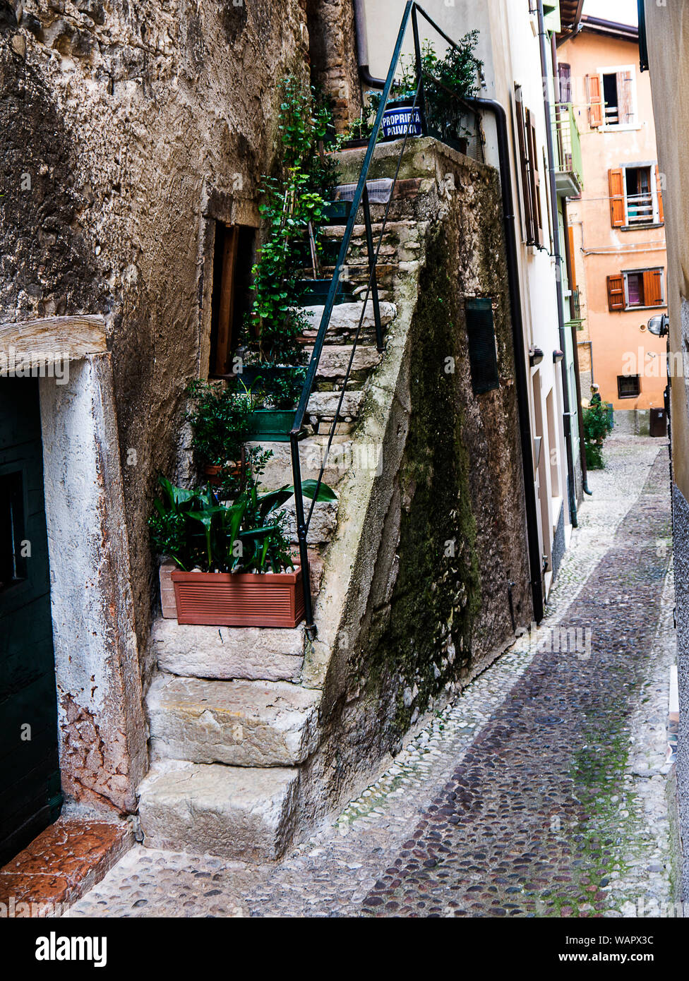 Malcesine ist eine der schönen Städte am Gardasee in Norditalien mit einem Scalieri schloss die Bewachung der Stadt. Es ist ein beliebtes Ziel für Touristen Stockfoto
