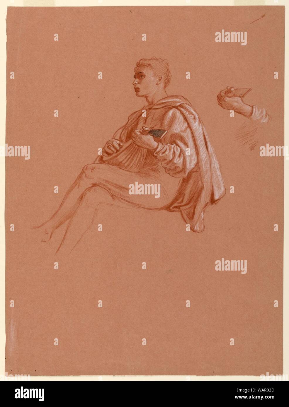 Zeichnung, Junge spielt eine Laute, 1871-72 Stockfoto