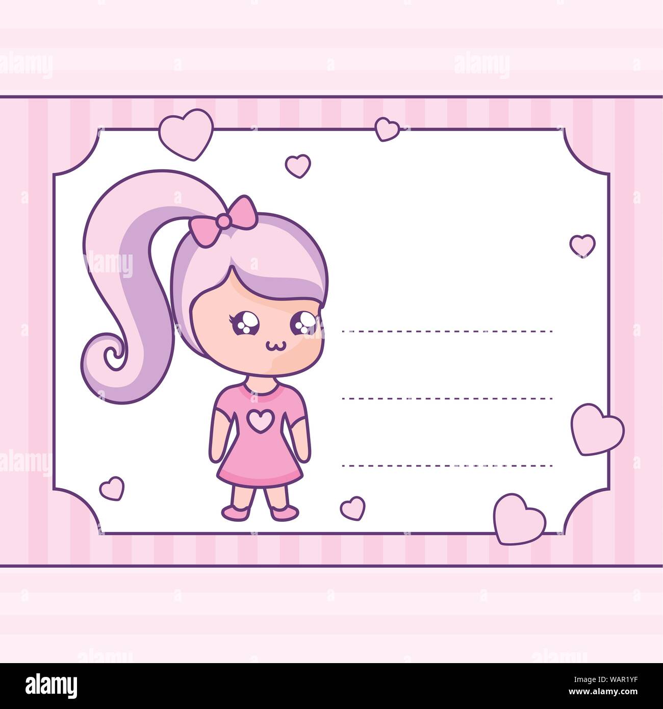 Süße kleine Mädchen in Karte kawaii Stil Vector Illustration Design Stock Vektor
