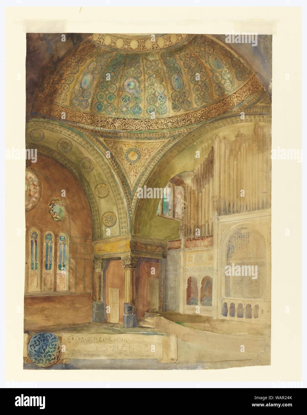 Zeichnung, Farbschema für Temple Israel, Brooklyn, NY, Ca. 1902 Stockfoto