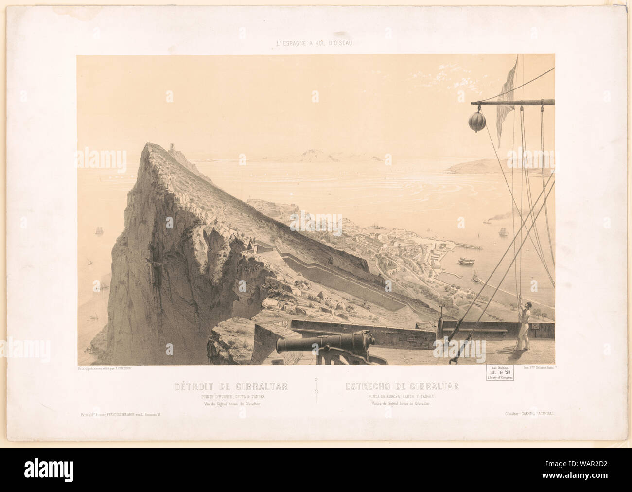 Detroit de Gibraltar, Pointe d'Europa, Ceuta und Tanger, vus de Signal house de Gibraltar Stockfoto